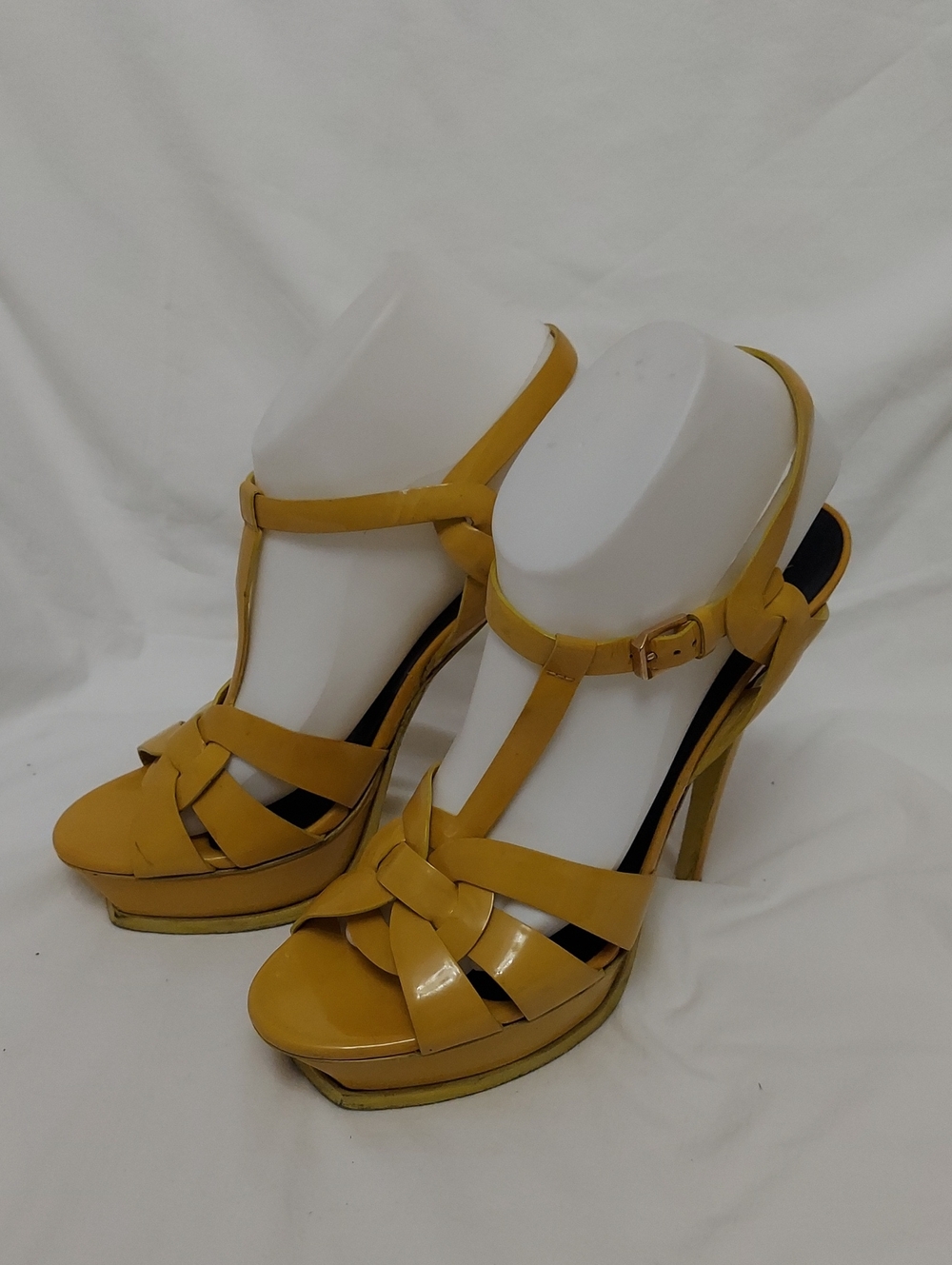 Saint Laurent Tribute T-Strap Platform Sandals Womens 10 Patient Leather 6" Heel - Picture 4 of 13